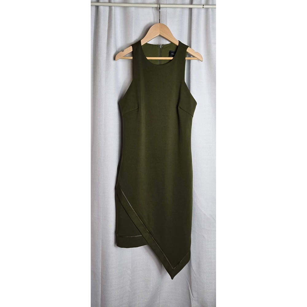 New AKIRA CHICAGO Art To Wear Olive Green Asymmetrical Hem Sleeveless Dress‎ S